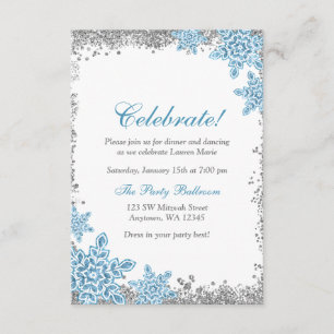 Bat Mitzvah Glam Winter Wonderland Blue Reception Invitation