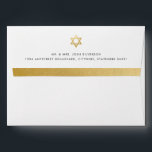 Bat Mitzvah Gold Bar Stripe Return Address Mailing Envelope<br><div class="desc">Bar Mitzvah and Bat Mitzvah and B'nai Mitzvah Invitation and thank you card mailing envelopes with printed return address and gold foil effect star of David and simple elegant stripe the back flap and gold pattern inside. Envelope background colour can be changed using the colour picker. The gold effect is...</div>