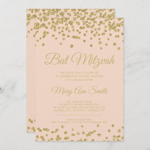Bat Mitzvah Gold Faux Glitter Confetti Blush Pink Invitation