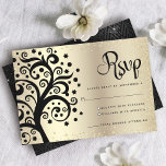 Bat Mitzvah Gold Foil Black Tree of Life Script  RSVP Card<br><div class="desc">Be proud, rejoice and showcase this milestone of your favourite Bat Mitzvah! Include this stunning, sophisticated, personalized RSVP insert card for your event. A graphic black tree with Star of David and dot “leaves” and black calligraphy script, overlay a sparkly, faux gold glitter dots and foil ombre background. A faux...</div>