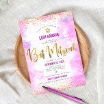 Bat Mitzvah gold foil pink modern watercolor Invitation<br><div class="desc">Be proud, rejoice and showcase this milestone of your favourite Bat Mitzvah! Send out this stunning, modern, sparkly gold faux foil and glitter dots and typography script against a soft pink watercolor background, personalized invitation for an event to remember. Personalize the custom text with your Bat Mitzvah’s name, date, and...</div>