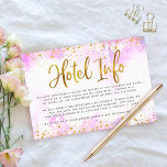 Bat Mitzvah gold foil pink watercolor hotel info Enclosure Card<br><div class="desc">Be proud, rejoice and showcase this milestone of your favourite Bat Mitzvah! Include this stunning, modern, personalized insert for additional hotel information to your event, featuring sparkly gold faux foil and glitter dots and typography script against a soft pink watercolor background. Personalize the custom text with all your hotel venue...</div>