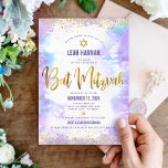 Bat Mitzvah gold foil & purple modern watercolor Invitation<br><div class="desc">Be proud, rejoice and showcase this milestone of your favourite Bat Mitzvah! Send out this stunning, modern, sparkly gold faux foil and glitter dots and typography script against a soft purple watercolor background, personalized invitation for an event to remember. Personalize the custom text with your Bat Mitzvah’s name, date, and...</div>