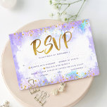 Bat Mitzvah gold foil purple watercolor entrée RSVP Card<br><div class="desc">Be proud, rejoice and showcase this milestone of your favourite Bat Mitzvah! Include this stunning, modern, sparkly gold faux foil and glitter dots and typography script against a soft purple watercolor background, personalized RSVP insert card for your event. Personalize the custom text with the “reply by” date and entrée choice...</div>