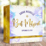 Bat Mitzvah Gold Foil Purple Watercolor Keepsake Binder<br><div class="desc">Let your favourite Bat Mitzvah be proud, rejoice and celebrate her milestone with this stunning keepsake scrapbook memory album. Stunning, modern, sparkly gold faux foil handwritten script, Star of David and tiny dots overlay a light purple watercolor background. Personalize the custom text with her name and date of event. Guaranteed...</div>