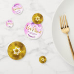 Bat Mitzvah Gold Foil Script, Chic Pink Watercolor Confetti<br><div class="desc">Add some extra style to your favourite Bat Mitzvah’s celebration party with this customizable table confetti! Stunning, modern, sparkly gold faux foil handwritten script, Star of David and tiny dots against a light pink watercolor background on one side mix with a white Star of David over a faux gold foil...</div>