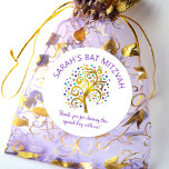 Bat Mitzvah Gold Foil Tree Life, Purple Typography Classic Round Sticker<br><div class="desc">Be proud, rejoice and showcase this milestone of your favourite Bat Mitzvah! Use this fun, sophisticated, personalized sticker to add to her special day. A stunning, graphic faux gold foil tree with sparkly turquoise, teal, purple and blue Star of David and dot “leaves” overlays a white background. Personalize the custom...</div>