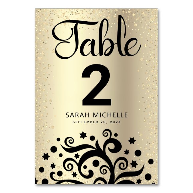 Bat Mitzvah Gold Foil Tree of Life Black Script Table Number (Front)
