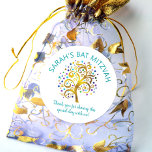 Bat Mitzvah Gold Foil Tree of Life Turquoise Type Classic Round Sticker<br><div class="desc">Be proud, rejoice and showcase this milestone of your favourite Bat Mitzvah! Use this fun, sophisticated, personalized sticker to add to her special day. A stunning, graphic faux gold foil tree with sparkly turquoise, teal, purple and blue Star of David and dot “leaves” overlays a white background. Personalize the custom...</div>