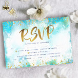 Bat Mitzvah gold foil turquoise watercolor entrée RSVP Card<br><div class="desc">Be proud, rejoice and showcase this milestone of your favourite Bat Mitzvah! Include this stunning, modern, sparkly gold faux foil and glitter dots and typography script against a turquoise watercolor background, personalized RSVP insert card for your event. Personalize the custom text with the “reply by” date and entrée choice options....</div>