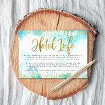 Bat Mitzvah gold foil turquoise watercolor hotel Enclosure Card<br><div class="desc">Be proud, rejoice and showcase this milestone of your favourite Bat Mitzvah! Include this stunning, modern, personalized insert for additional hotel information to your event, featuring sparkly gold faux foil and glitter dots and typography script against a turquoise watercolor background. Personalize the custom text with all your hotel venue information....</div>