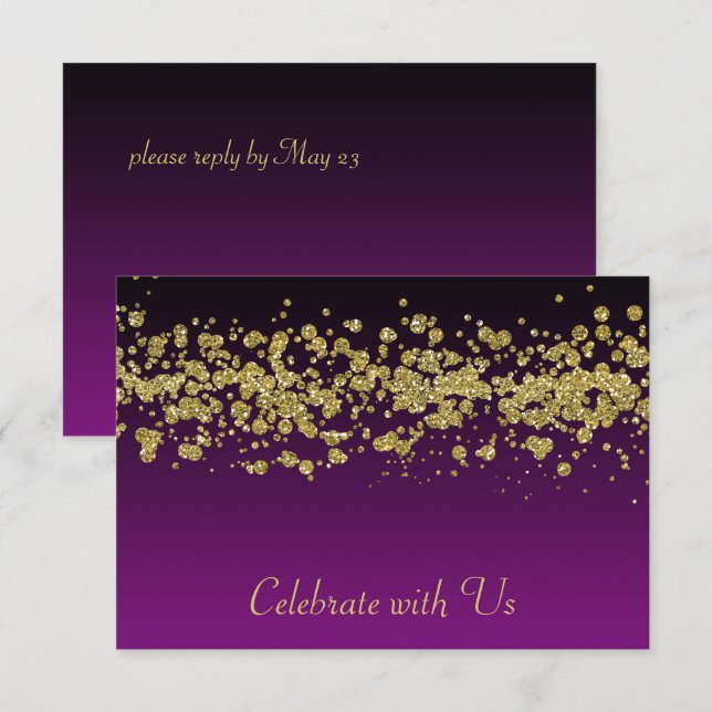 Bat Mitzvah Gold Glitter Border Any Colour RSVP Invitation (Front/Back)