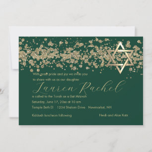 Bat Mitzvah Gold Glittery Border on Any Colour Invitation