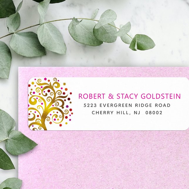 Bat Mitzvah Gold Pink Tree of Life Return Address (Creator Uploaded)