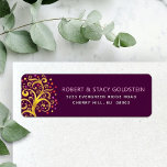 Bat Mitzvah Gold Tree Life Burgundy Return Address<br><div class="desc">Be proud, rejoice and showcase this milestone of your favourite Bat Mitzvah with this fun, sophisticated, personalized return address label! A stunning, graphic faux gold foil tree with sparkly pink, orange, and red Star of David and dot “leaves” overlays a rich purple burgundy background. Personalize the custom text with your...</div>