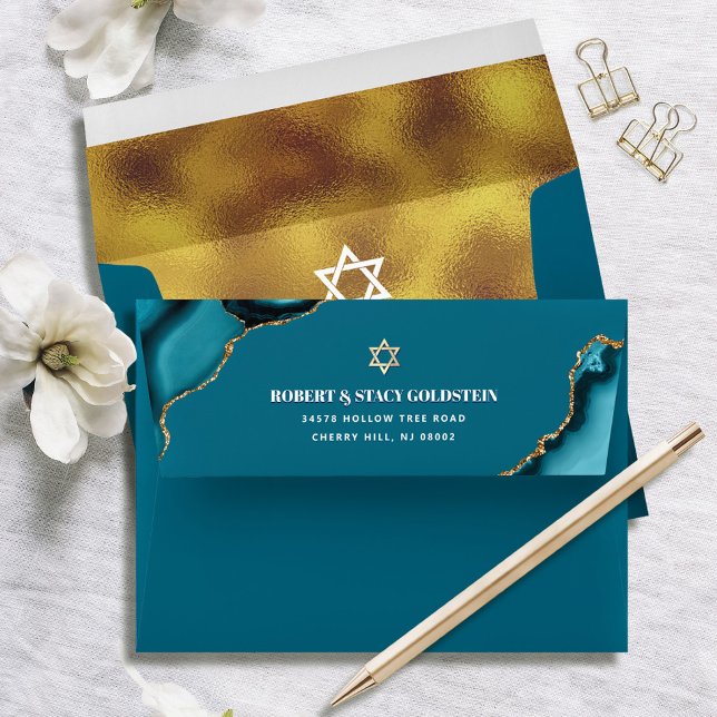 Bat Mitzvah Gold Turquoise Agate Return Address Envelope (Creator Uploaded)