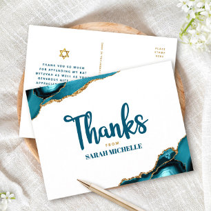 Bat Mitzvah Gold Turquoise Agate Script Thank You Postcard