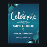 Bat Mitzvah Gold Turquoise Ombre Agate Script Bold Enclosure Card<br><div class="desc">Be proud, rejoice and showcase this milestone of your favourite Bat Mitzvah! Include this cool, unique, modern, personalized insert for additional information to your event. White script typography and a faux gold Star of David overlay a deep turquoise teal blue ombre background with turquoise blue agate accented with faux gold...</div>