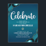 Bat Mitzvah Gold Turquoise Ombre Agate Script Bold Enclosure Card<br><div class="desc">Be proud, rejoice and showcase this milestone of your favourite Bat Mitzvah! Include this cool, unique, modern, personalized insert for additional information to your event. White script typography and a faux gold Star of David overlay a deep turquoise teal blue ombre background with turquoise blue agate accented with faux gold...</div>