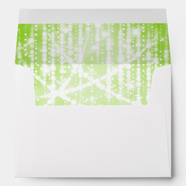 Bat Mitzvah Green and White Sparkly Lights Envelopes (Back (Bottom))