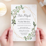 Bat Mitzvah | Greenery Eucalyptus Gold Geometric Invitation<br><div class="desc">Greenery Eucalyptus Gold Geometric Bat Mitzvah Invitation. (1) For further customization, please click the "customize further" link and use our design tool to modify this template. (2) If you prefer Thicker papers / Matte Finish, you may consider to choose the Matte Paper Type. (3) If you need help or matching...</div>