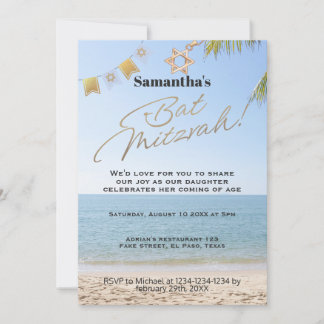 Bat mitzvah invitation: Beach theme, QR Invitation