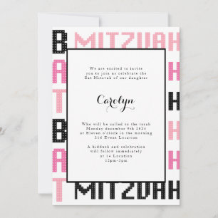 Bat Mitzvah Invitation Black and Pink