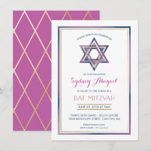 Bat Mitzvah Invitation - Customize, Gold, Modern