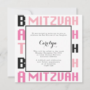 Bat Mitzvah Invitation in Pink and Black theme
