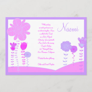 Bat Mitzvah Invitation Naomi Flower Garden Hebrew