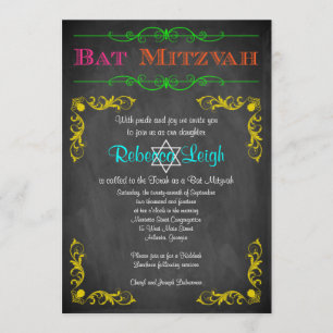 Bat Mitzvah Invitation   Neon Chalkboard