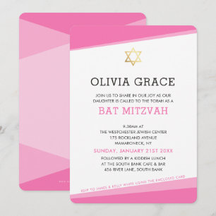 BAT MITZVAH INVITATION simple angle moderne rose