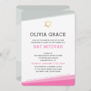 BAT MITZVAH INVITATION simple angle moderne rose