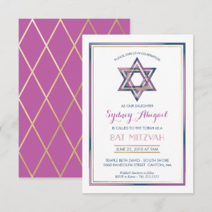 Bat Mitzvah Invitation - Star of David w/ Gold