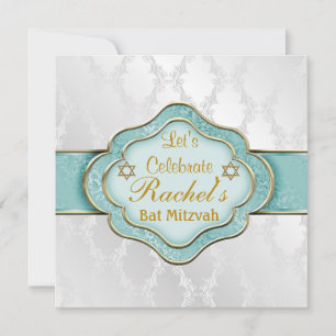 Bat Mitzvah Invitations MINT GREEN ELEGANT Damask