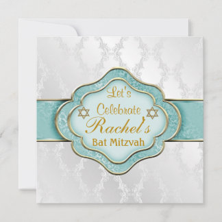 Bat Mitzvah Invitations MINT GREEN ELEGANT Damask