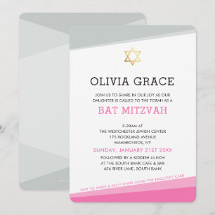 BAT MITZVAH INVITE simple modern angles pink