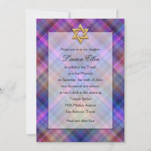 Bat Mitzvah Layered Look Plaid Invitation