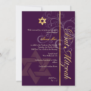 Bat Mitzvah/lilac/plum/gold/diy background colour Invitation