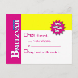 Bat mitzvah Magaine RSVP Carte de réponse rose jau
