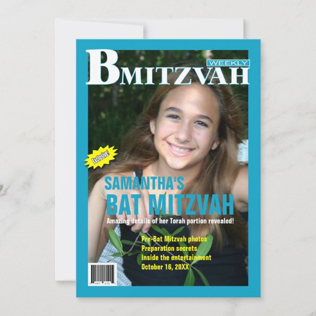 Bat mitzvah Magazine Invitation Turquoise (Devant)