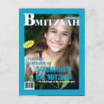 Bat Mitzvah Magazine Save the Date Teal Announcement Postcard<br><div class="desc">What’s the latest buzz to hit the newsstands? Your daughter’s Bat Mitzvah. Give her the magazine cover with this save the date postcard and make sure your friends and family won’t miss a thing. This is perfect for red carpet, fashion or Hollywood Bat Mitzvah themes. The masthead features a large...</div>