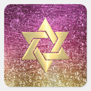 Bat Mitzvah Magenta Pink and Gold Glittery Square Sticker
