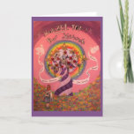 Bat Mitzvah, Mazel Tov, Greetings Card, Card<br><div class="desc">I want to create a card that would depict the magic and mystery that awaits the young Bat Mitzvah girl. The passage of an independent young woman is filled with adventure, curiosity and new experiences, so I was reminded of 'Alice in Wonderland'. A twisting tree of life carries seven flames...</div>