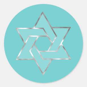 Bat Mitzvah Metallic Look Star of David Classic Round Sticker
