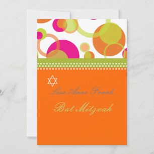 Bat Mitzvah+Mod Bubbles/orange/hot pink Invitation