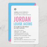 BAT MITZVAH modern basic bold colourful pink blue Invitation<br><div class="desc">by kat massard >>> kat@simplysweetPAPERIE.com <<< CONTACT ME for custom wording or to add any lines in Hebrew Love the design, but would like to see some changes - another colour scheme, product, add a photo or adapted for a different occasion - no worries simply contact me - I am...</div>