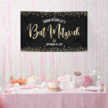Bat Mitzvah Modern Black Gold Foil Glitter Script Banner<br><div class="desc">Be proud, rejoice and showcase this milestone of your favourite Bat Mitzvah! Hang up this stunning, modern, stylish, personalized banner to add to her special day. Sparkly, gold faux foil calligraphy script and confetti glitter dots overlay a sophisticated, dramatic black background. Personalize the custom text with your Bat Mitzvah’s name...</div>
