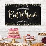 Bat Mitzvah Modern Black Gold Foil Glitter Script Banner<br><div class="desc">Be proud, rejoice and showcase this milestone of your favourite Bat Mitzvah! Hang up this stunning, modern, stylish, personalized banner to add to her special day. Sparkly, gold faux foil calligraphy script and confetti glitter dots overlay a sophisticated, dramatic black background. Personalize the custom text with your Bat Mitzvah’s name...</div>