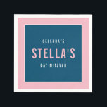 BAT MITZVAH modern bold block dark blue pink Napkin<br><div class="desc">by kat massard >>> WWW.SIMPLYSWEETPAPERIE.COM <<<</div>